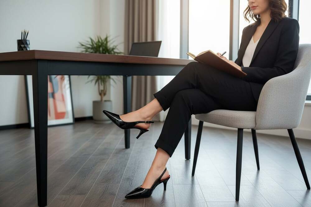 On Feet & In Love Black Patent Pointed Toe Slingback Heels 6.5